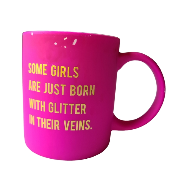 Matte Hot Pink w Gold Mug 'Some girls are just born with glitter in their veins' - Picture 3 of 11